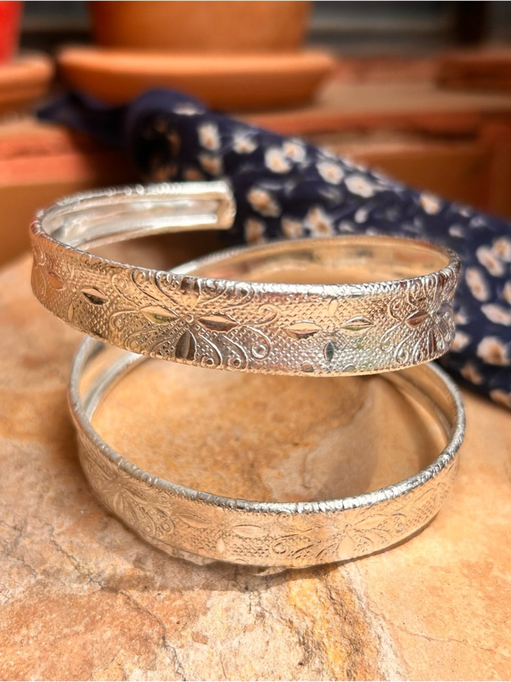 Silver Tone Floral Engraved Wrap Western Bohemian Bracelet  NWT
